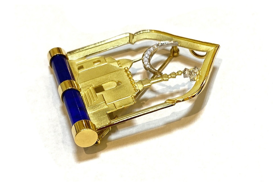 [ Tamiya thousand .]K18/Pt900 lapis lazuli diamond brooch NO.61330