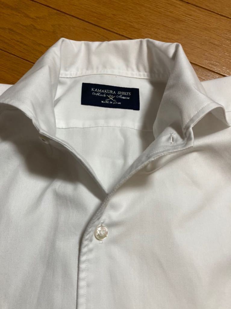鎌倉シャツ 白無地 kamakura shirts made to measure パターンオーダーシャツ　ホリゾンタルカラー　サイズSからMくらい_画像3