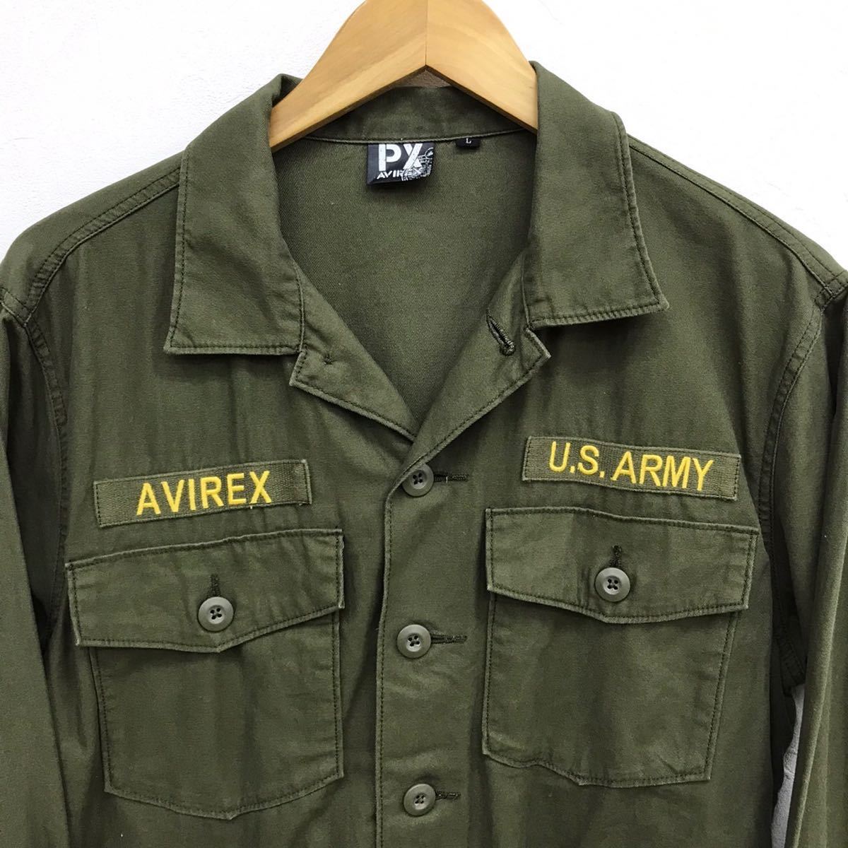 AVIREX アヴィレックス U.S.ARMY 刺繍ワッペン 長袖 ミリタリーシャツ L メンズ 男性 オリーブ アーミー フィールド 長袖シャツ アルファ_画像2