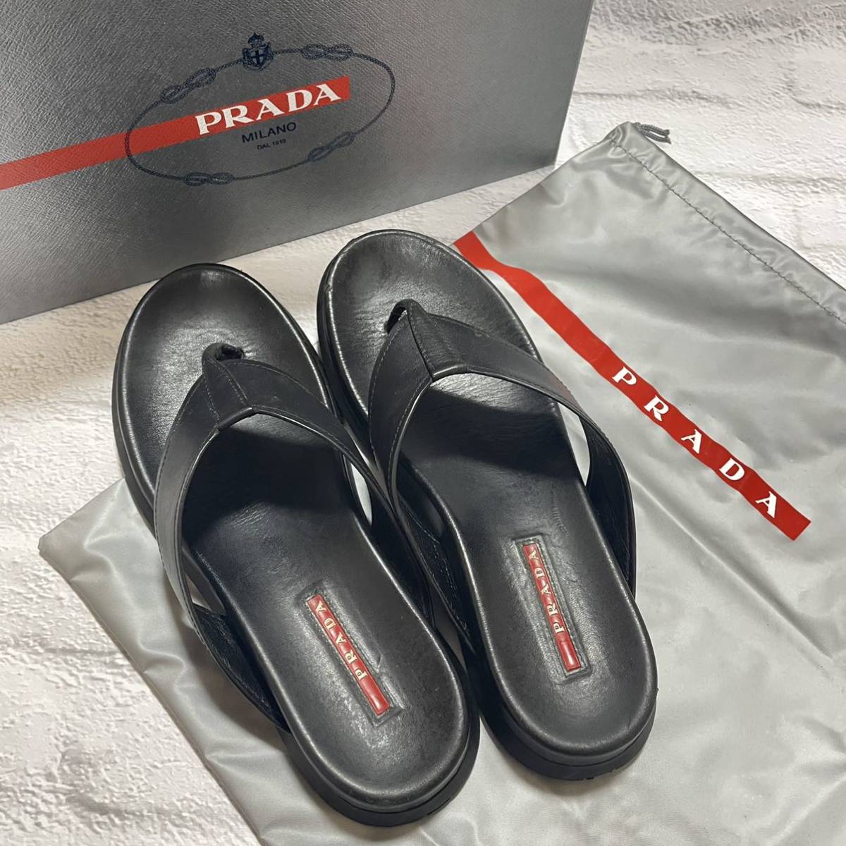 経典ブランド PRADA 約24cm 1/2サイズ 38 レザー サンダル プラダ