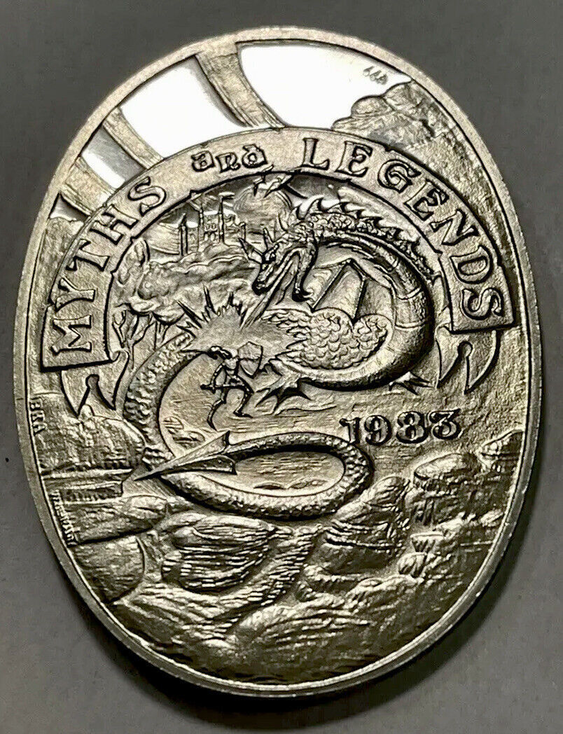 超希少　999 シルバーバー - 1983年ハイレリーフ1オンスドラゴン・シルバー・アート・バー .999銀_画像1