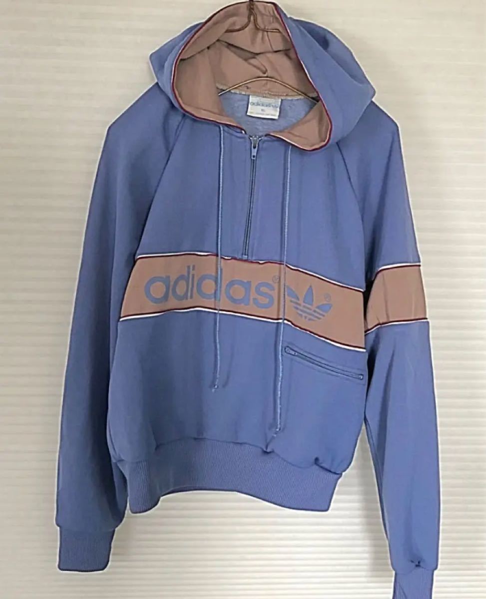 アディダスadidas旧タグ旧ロゴ付きジャージハーフZIPパーカー レア 美品