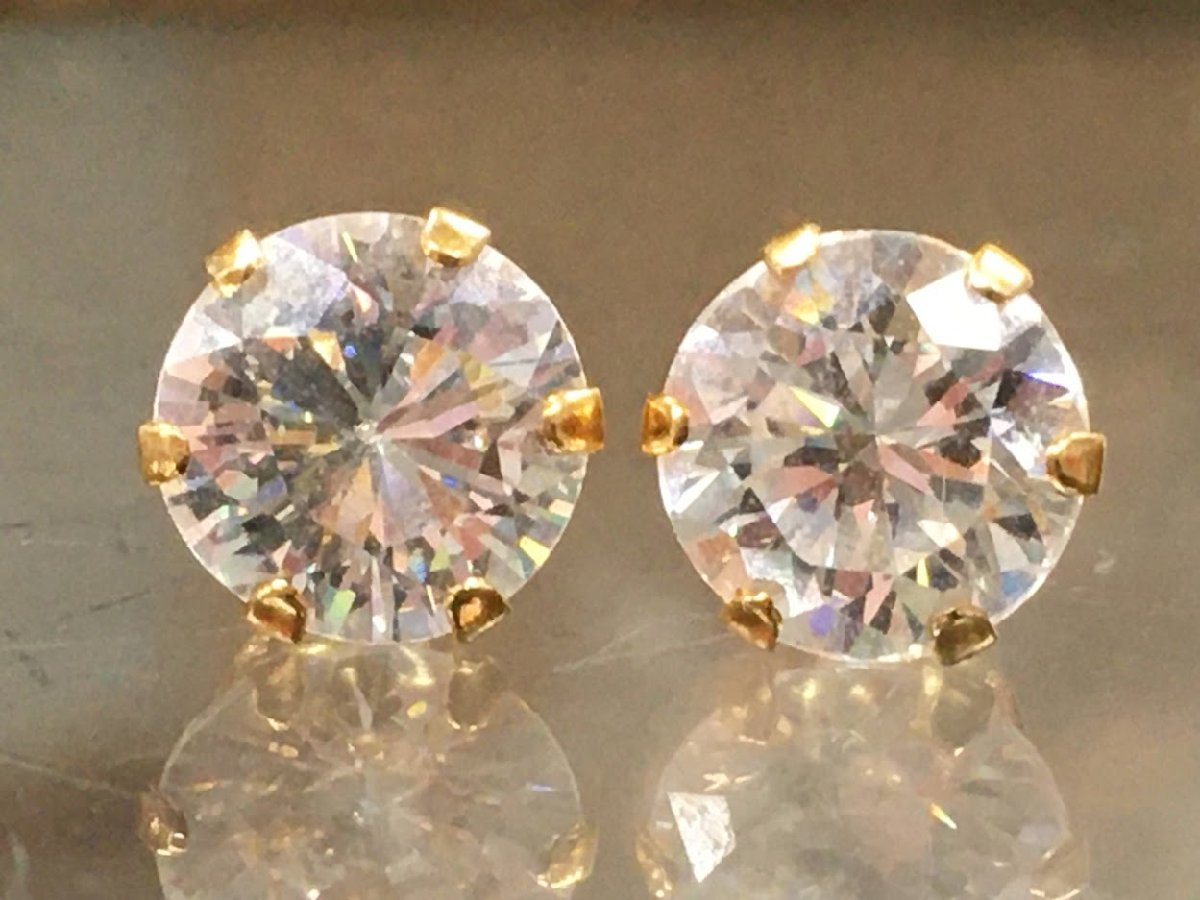 特大 ダイヤモンドのような輝き ジルコニア 14金無垢 14K K14 スタッド 長期展示品 ハワイアン ヒップホップ