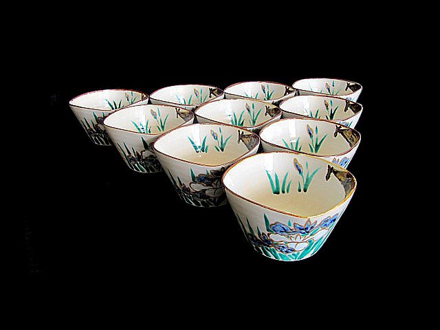 乾山写 「あやめ」 向付10客セット 京焼/古美術/千家/茶道 小鉢/深皿