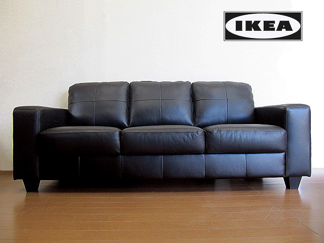 Yahoo!オークション - 美品 IKEA/イケア 総革3人掛けソファ ブラック