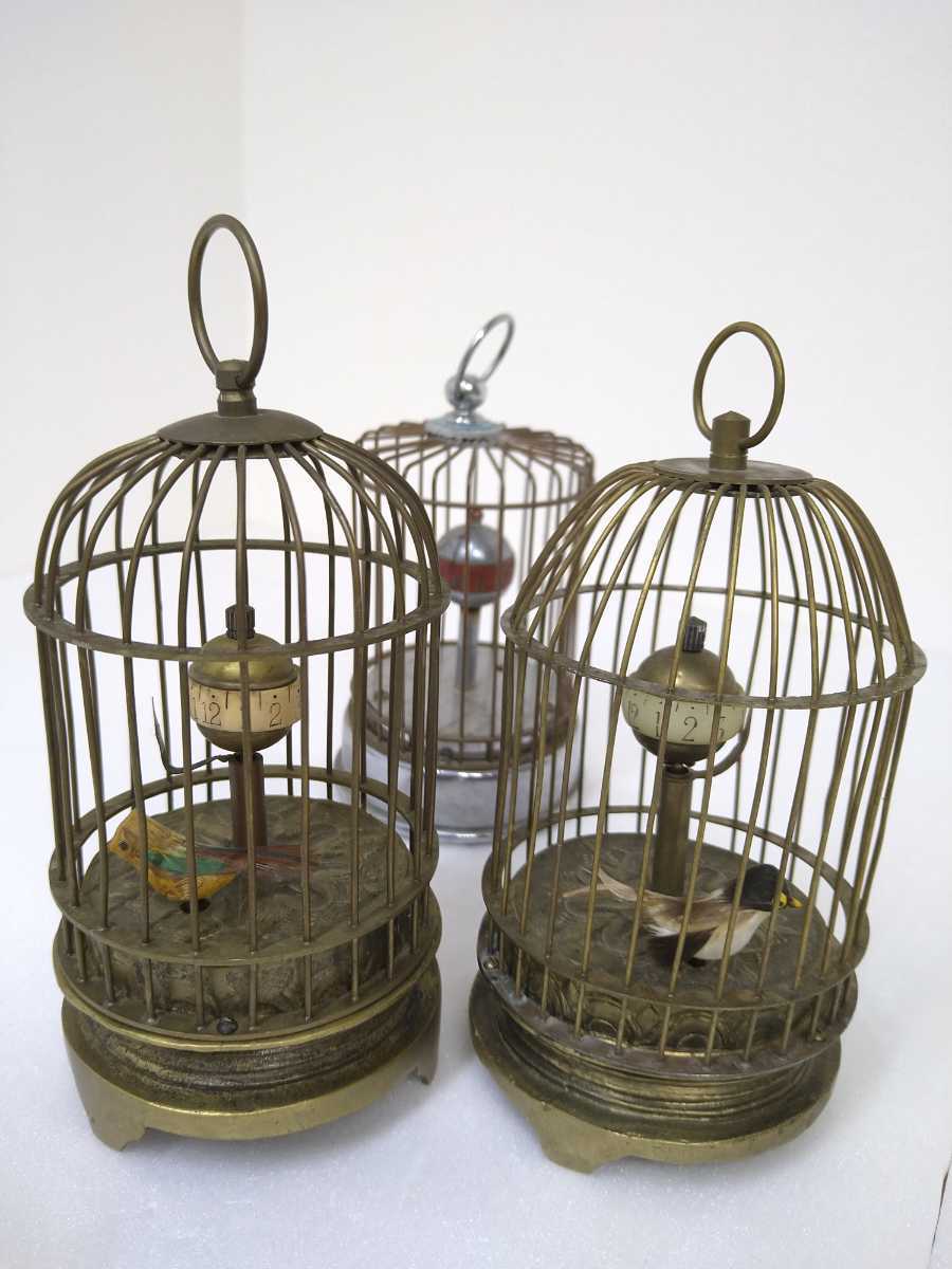 レトロ 真鍮製 アンティーク 鳥かご からくり時計 ゼンマイ 手巻き 置時計 鳥籠 当時物 おまけ付