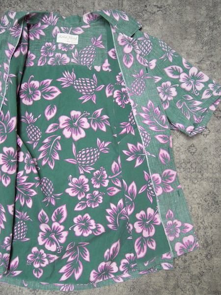 ハワイ製 Koko Head 花柄アロハシャツ●メンズLサイズ程度/ピンク/グリーン/緑_画像4