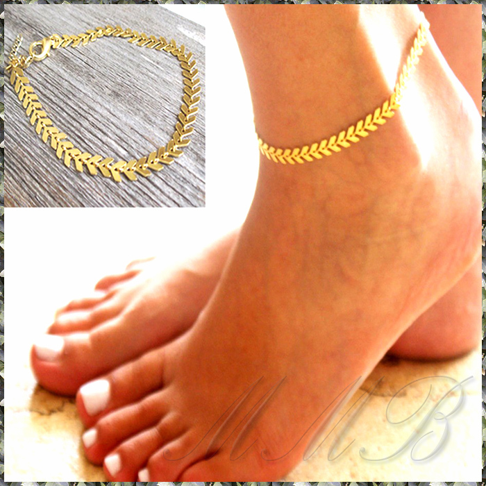 [ANKLET] Champagne Gold Color Arrow Chain アロー チェーン シャンパン ゴールド アンクレット 【送料無料】_画像1