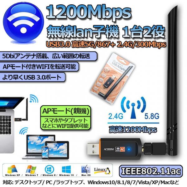 無線LAN子機 Wi-Fi ネット 600Mbs WiFi USB 無線LANルーター 子機 アダプター 簡単接続 パソコン PC 超コンパクト Windows 11 10対応 ad-acwifi