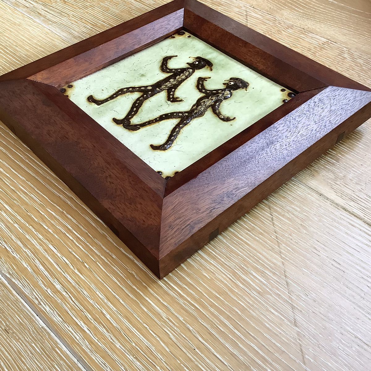 美品 舩木研兒 陶板 カッパ 民藝 額装 壁掛 船木研児 スリップウェア 美品 舩木研兒 陶板 カッパ 民藝 額装 壁掛 船木研児 スリップウェア