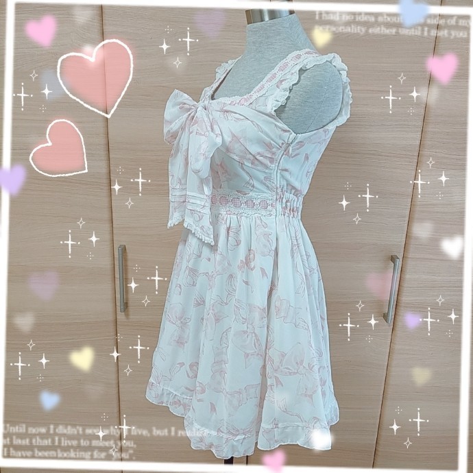 LIZ LISA リズリサ ふんわり女の子可愛いリボン柄ワンピース LIZ LISA リズリサ ふんわり女の子可愛いリボン柄ワンピース