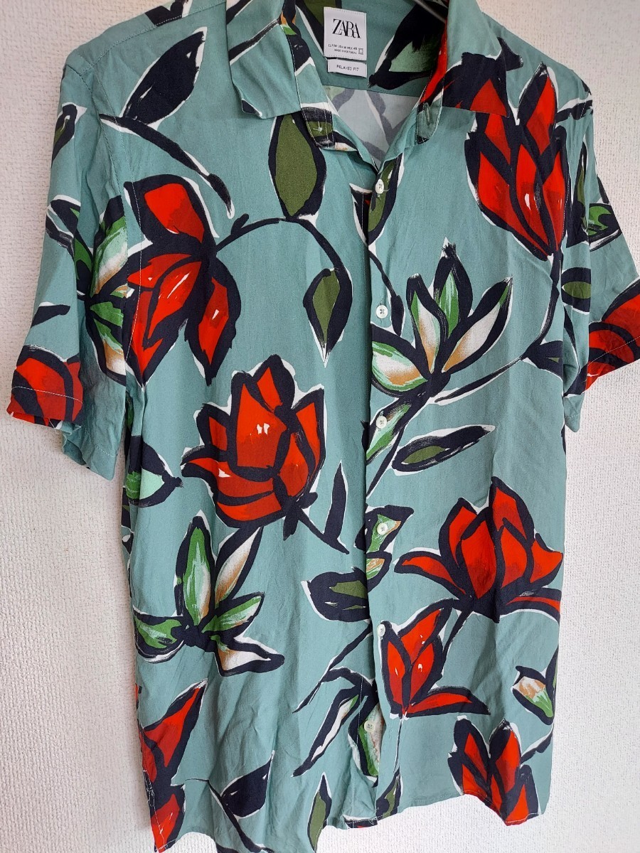 Zara 半袖デザインシャツ M メンズ ユニセックス 花柄 リゾート レーヨン 100 Apsmo Edu Au