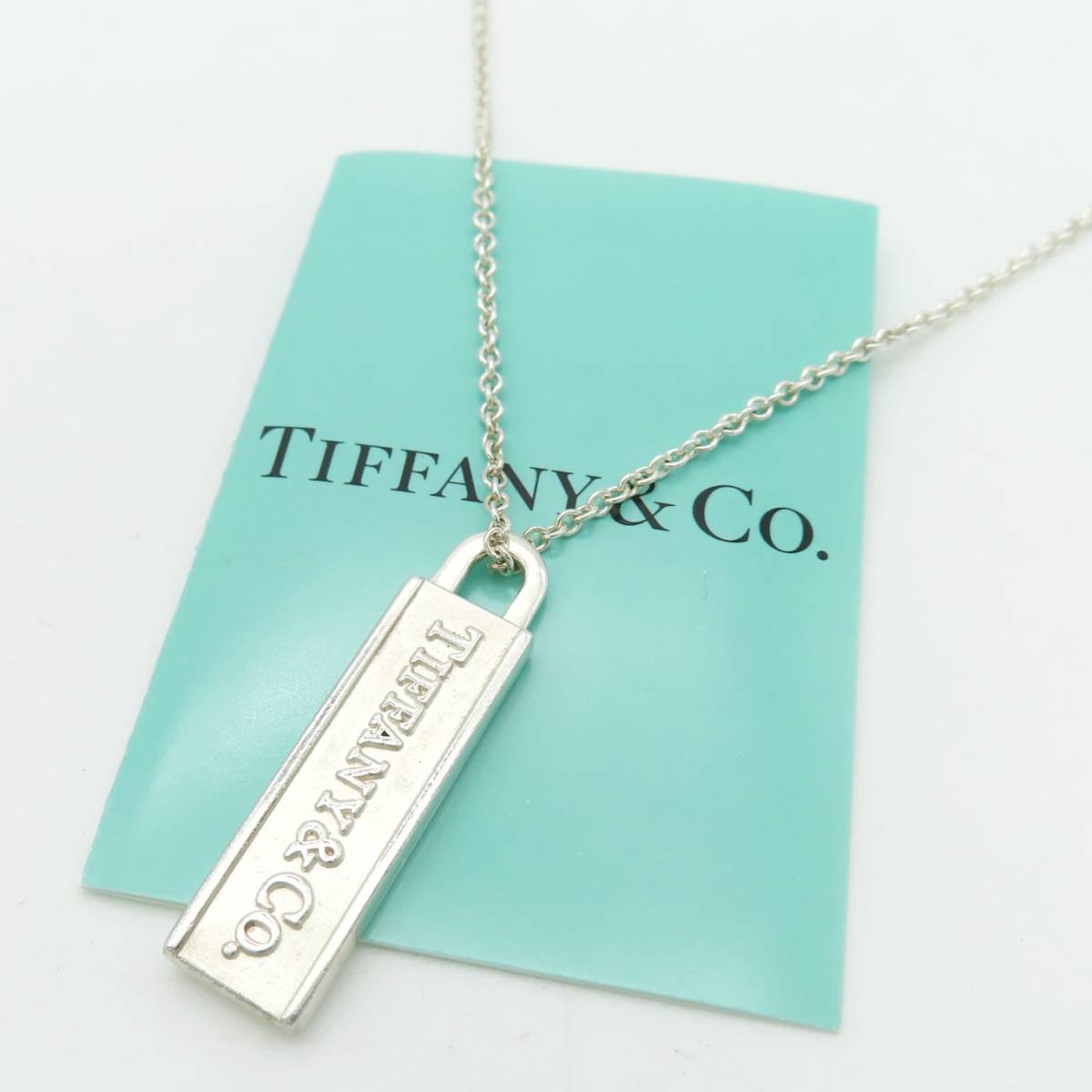 希少 美品 Tiffany&Co. ティファニー ロゴ バー シルバー ネックレス SV925 PP50