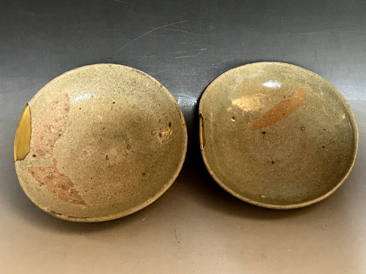 皿□古唐津小皿 2枚(江戸初期)平盃 伝世品 コレクター放出品 古玩 古