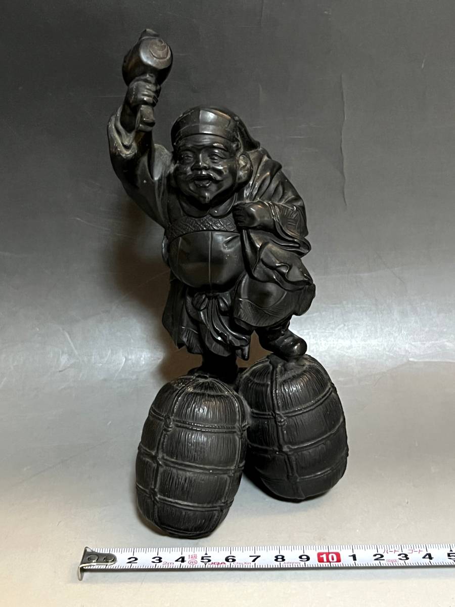 置物□布袋さん 銅製 オブジェ 七福神 米俵上布袋様 重さ 1.12kg 古