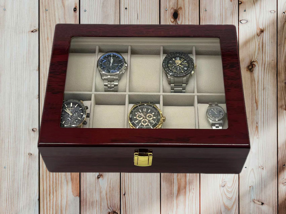 腕時計収納ケース 10本用 赤色 高級木製 透明窓付きコレクションケース 展示ボックス 収納ボックス ウォッチ 展示 腕時計 ケースの画像3