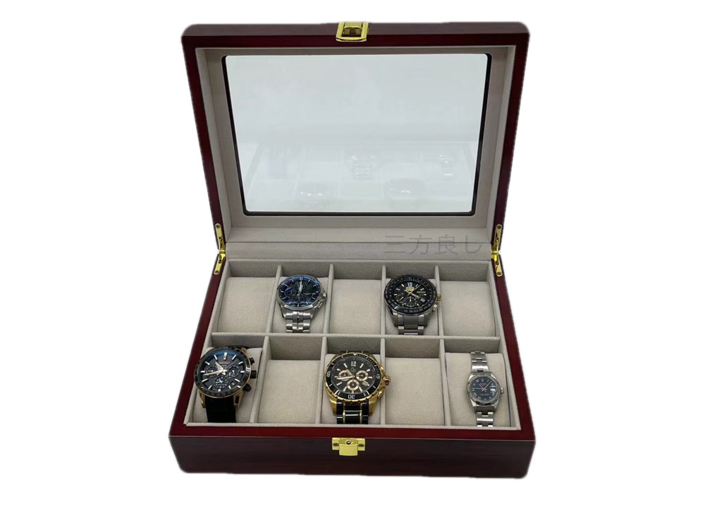 腕時計収納ケース 10本用 赤色 高級木製 透明窓付きコレクションケース 展示ボックス 収納ボックス ウォッチ 展示 腕時計 ケースの画像4