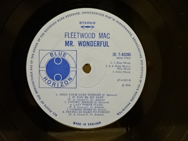 英国 原盤 Fleetwood Mac フリートウッド・マック 2ND MR.WONDERFUL 1968年 ブルース・ロック名盤 初回マト A1/B1 UK.オリジ ORG. 良好盤_画像8
