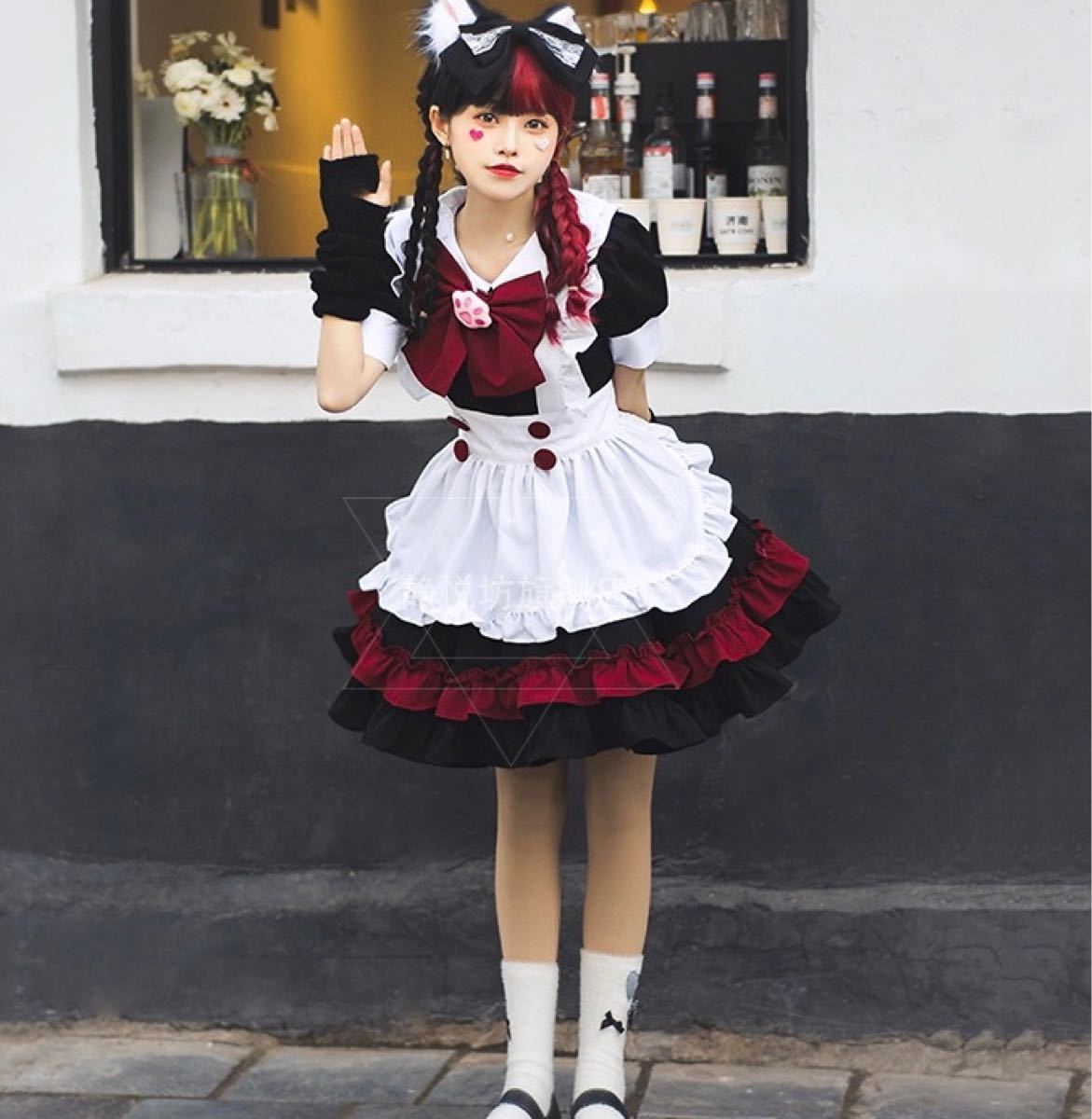 ❤メイド服❤Lサイズ　コスプレ 衣装 ロリータ 仮装　白黒　5点セット