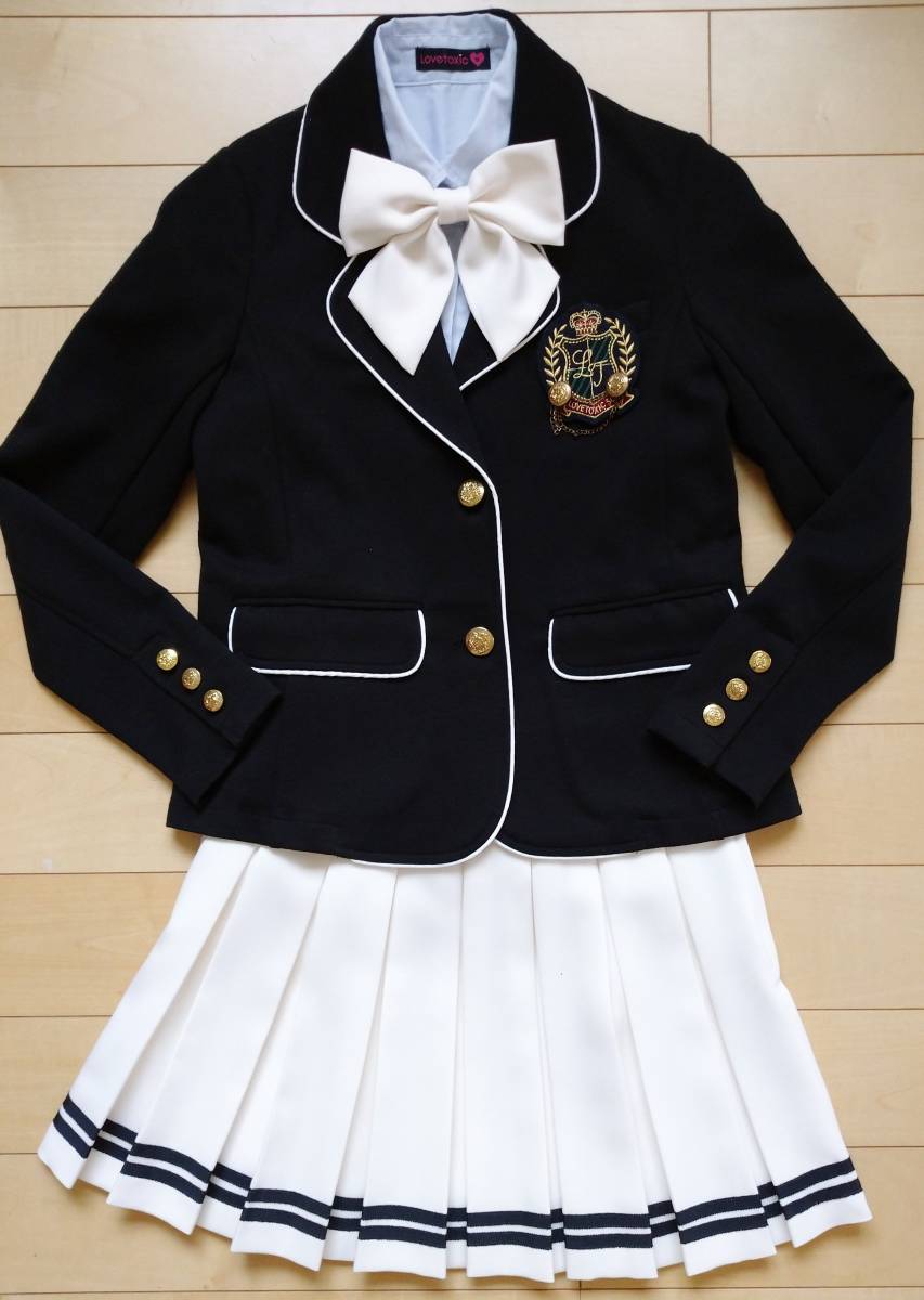 美品☆repipi armario レピピアルマリオ スカート・リボン のセット 卒服 XS 140☆卒業式 入学式 通学 フォーマル 女の子 白  オフホワイト