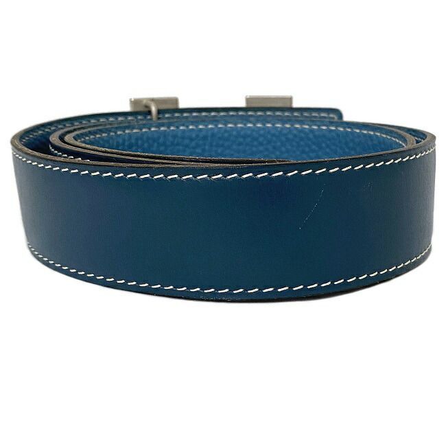エルメス H ベルト ブルー シルバー コンスタンス 美品 レザー