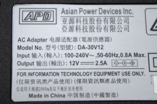 APD/ACアダプター ◆DA-30V12/12V 2.5A/外径約5.5mm 内径約3mm◆ HPAC12V40S_画像2