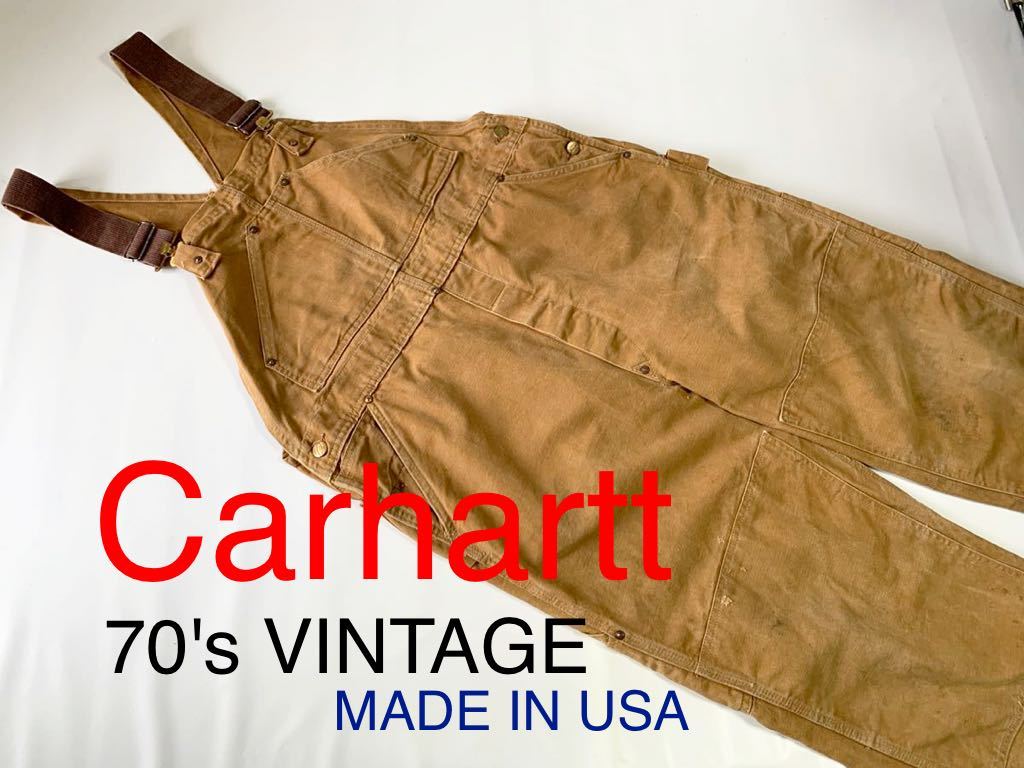 70's VINTAGE carhartt ブラウン ダック オーバーオール 山ポケ デカCボタン ユニオンチケット カーハート ビンテージ アメリカ製 70年代