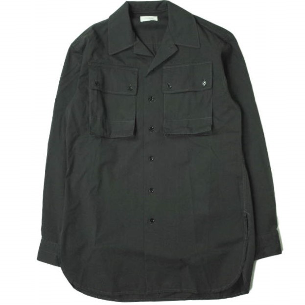 新品 LEMAIRE ルメール 22SS MILITARY SHIRT オープンカラー ミリタリーシャツ M221 SH190 LF699 48 BLACK 開襟 コットンギャバジン g7014_画像1