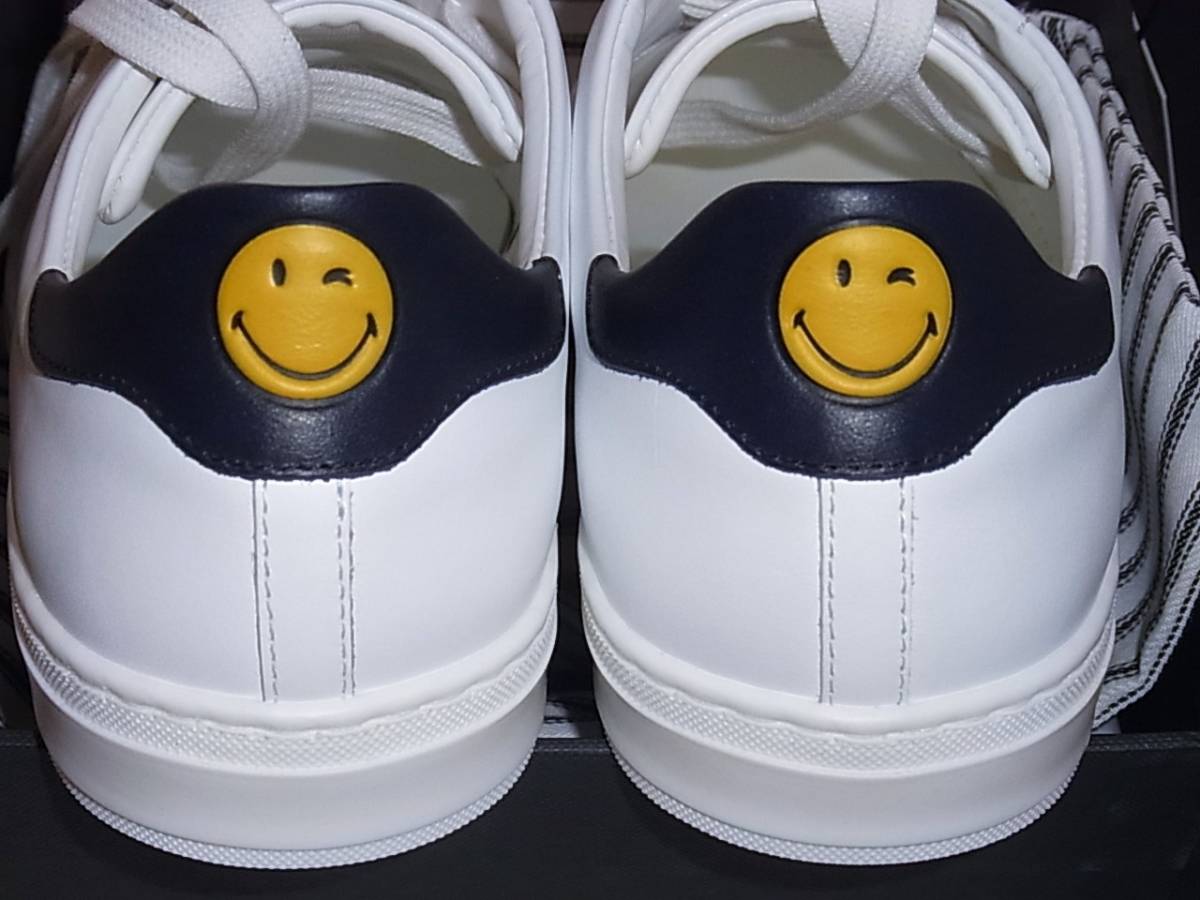  не использовался ANYA HINDMARCH Anya Hindmarch кожа спортивные туфли SMILEY смайлик 37 белый белый Tennis Shoe с коробкой Италия производства 