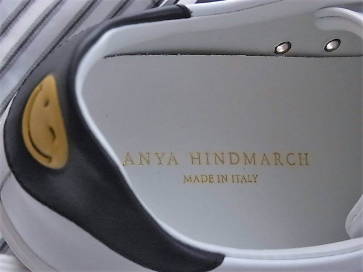  не использовался ANYA HINDMARCH Anya Hindmarch кожа спортивные туфли SMILEY смайлик 37 белый белый Tennis Shoe с коробкой Италия производства 