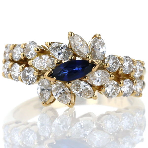 K18 イエローゴールド リング サファイア0.23ct ダイヤモンド1.13ct 花