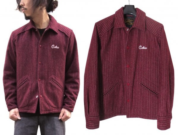 定価3.7万 CALEE WOOL STRIPE MELTON SPORTS JACKET M キャリー ストライプ ウール メルトン 中綿 スポーツジャケット ボルドー レッド_画像1