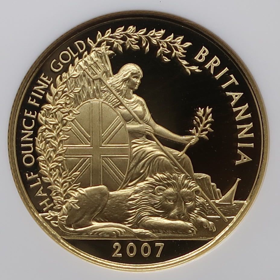 イギリス 2007 ブリタニア&ライオン 50ポンド PF 69 Ultra Cameo UC NGC 準最高鑑定 コイン_画像1