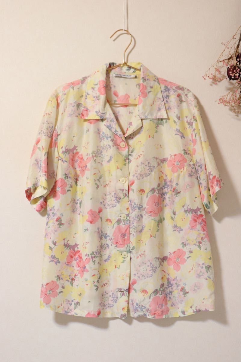 【SALE】90s 花柄 ブラウス/古着 花柄シャツ 夏服 ビンテージ ヴィンテージ 昭和レトロ セール 古着屋  オープンカラー