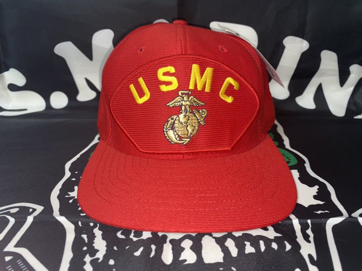 新品未使用タグ付き　made in USA USMC ONE SIZE FITS ALL CAP EAGLE CREST製　RED ②_画像1