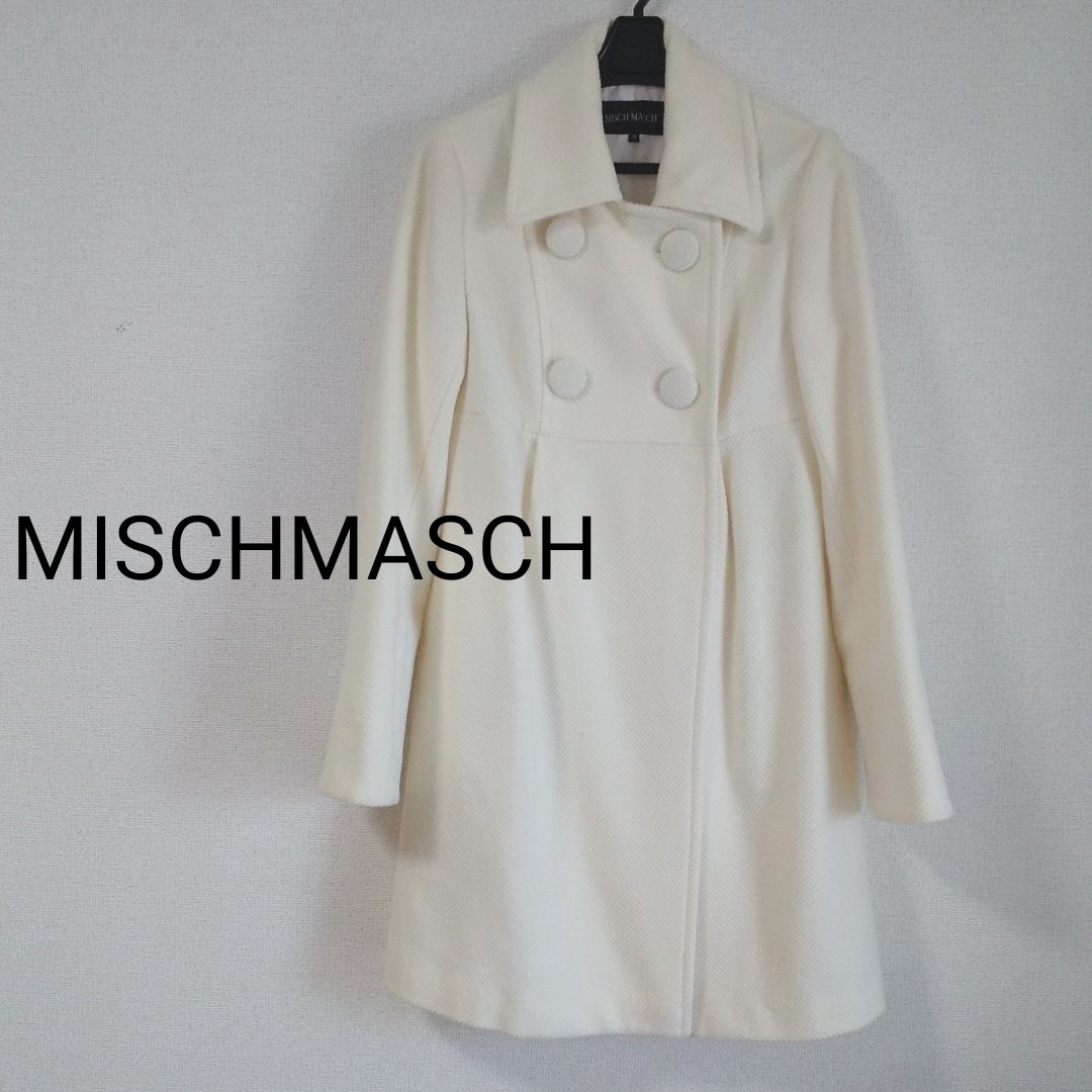 ☆美品☆MISCHMASCH/ミッシュマッシュ   ロング コート  38  白色  ウール アンゴラ