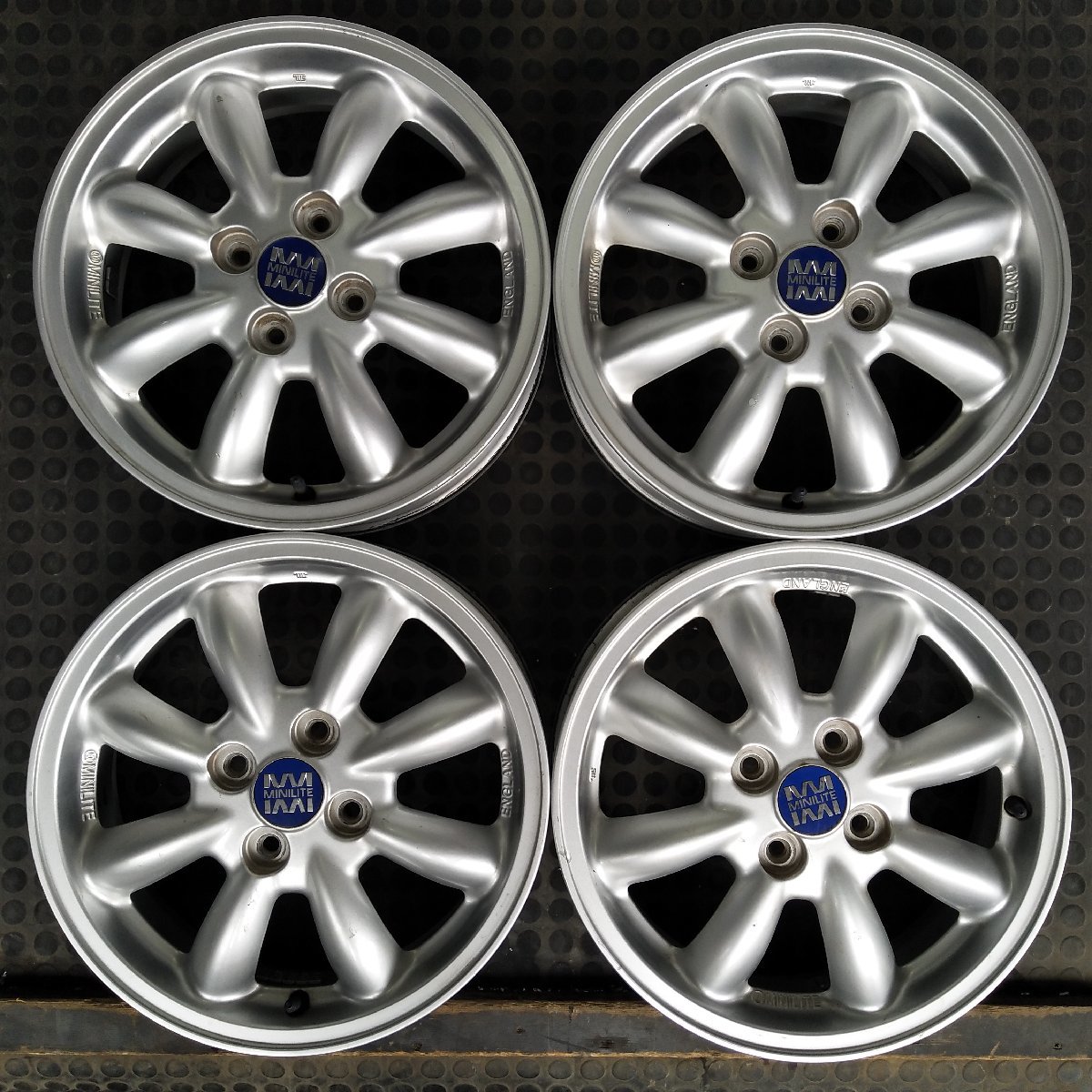 管理番号：W7-185【4本価額】【15x4.5J 4x100 ET+45 ハブ54】ダイハツ　ミニライト MINILITE・店頭引取可能_画像1