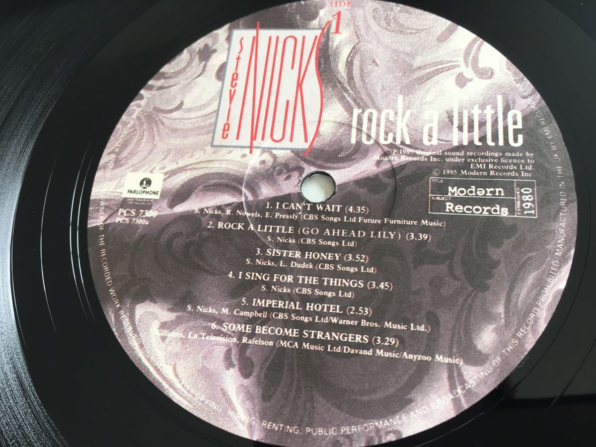 【UK盤】Stevie Nicks/Rock A Little LP EMI/PARLOPHONE UK PCS7300 85年3rdソロ名盤,Fleetwood Mac,Talk To Me,I Can't Wait,スリーブあり_画像6