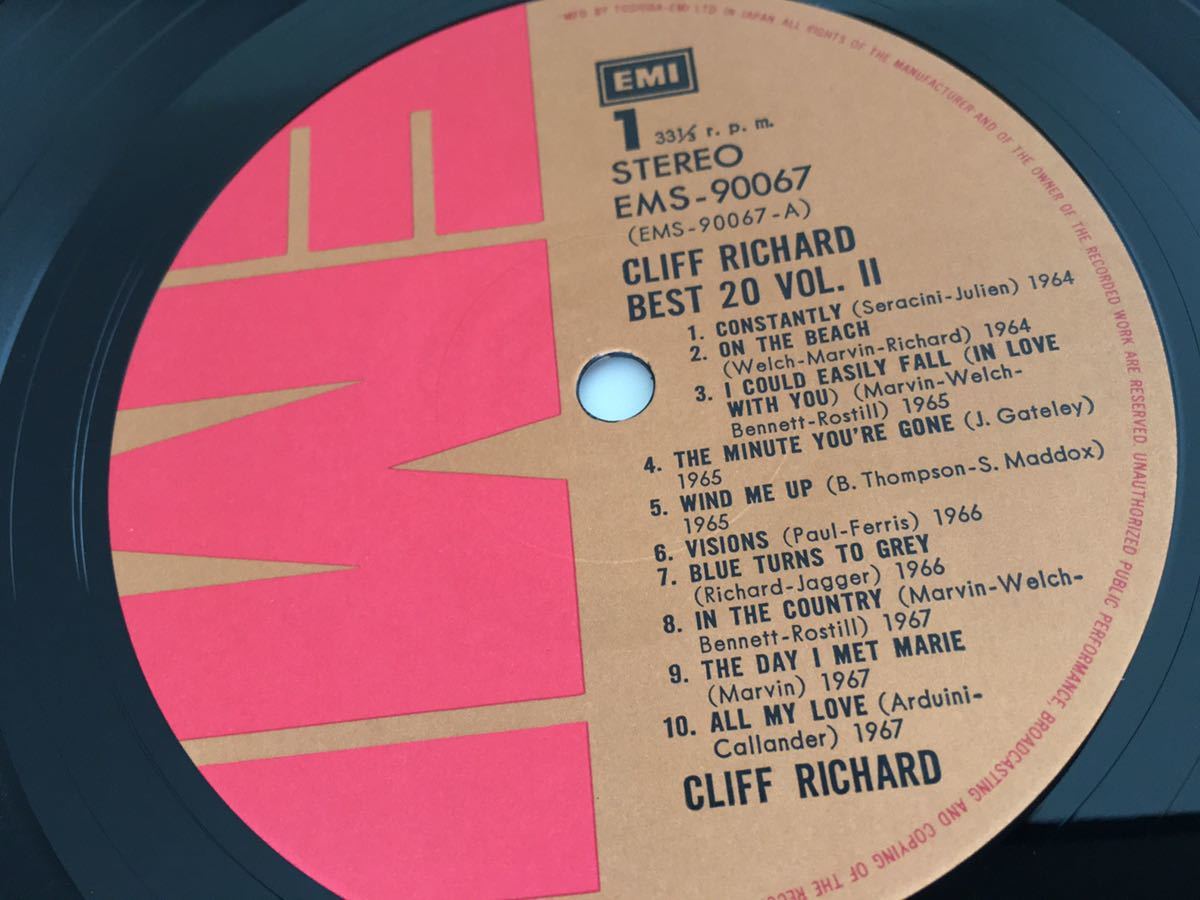 クリフ・リチャード・ベスト20 Vol.Ⅱ Cliff Richard BEST 20 VOL.Ⅱ 日本盤LP 東芝EMI EMS90067 77年リリース盤,1964〜1977ベスト20曲_画像6