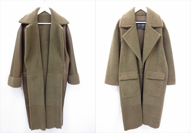#HH super-beauty goods [BLANCHA Blanc ka] cashmere . belt attaching reversible mouton leather coat ( lady's ) size38 Brown made in Italy *17AAA056*