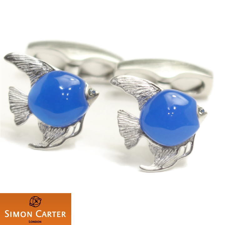 サイモンカーター SIMON CATER 熱帯魚 魚 青い エンゼルフィッシュ ブルーアゲート カフス カフリンクス カフスボタン