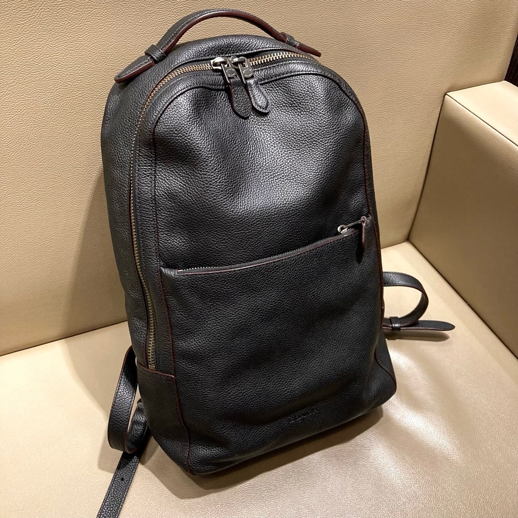 未使用級！◎定価:8万【最高級・オールレザーモデル】【COACH】シボ革◆黒色 レザー リュック メンズ◆レディース ビジネス◎専用袋付き