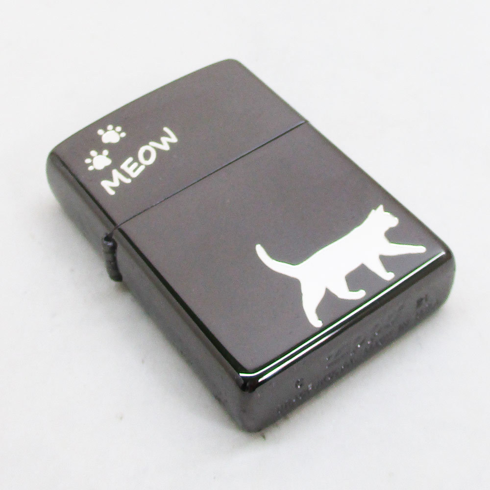 同梱可能 ジッポー オイルライター meow ネコ 黒メッキミラー銀差し CAT-KB　&ギフトボックスセット（オイル＋フリント+BOX）_画像6