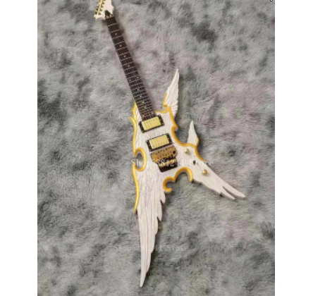 変形エレキギター 6弦 彫刻天使ギター マットホワイト 変態