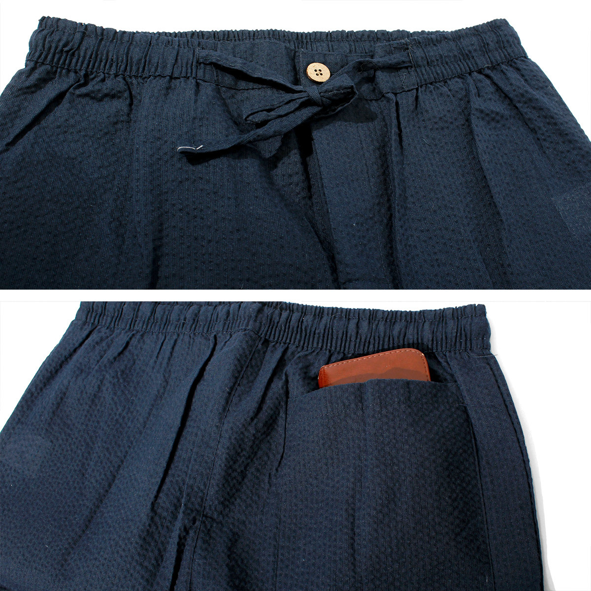 [ new goods ] L navy jinbei men's ... weave peace pattern top and bottom .... setup plain stripe 