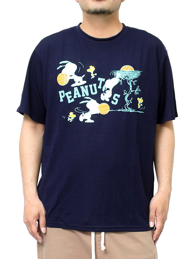 【新品】 3L ネイビー PEANUTS(ピーナッツ) 半袖 Tシャツ メンズ 大きいサイズ SNOOPY スヌーピー プリント ドライ 吸汗速乾 カットソー_画像1