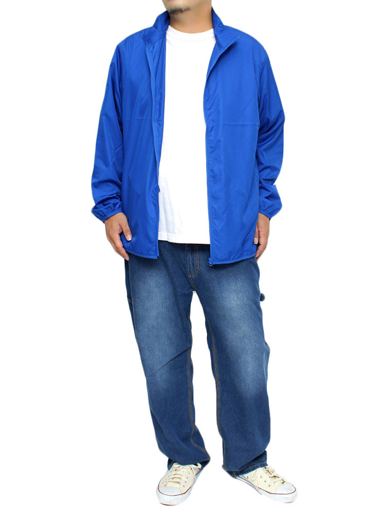 【新品】 4L ブルー ライトジャケット メンズ 大きいサイズ 軽量 薄手 ジップアップ ジャージ ブルゾン_画像2