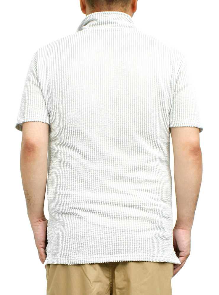 【新品】 3L ホワイト×グレー ポロシャツ メンズ 大きいサイズ 半袖 シアサッカー イタリアンカラー Tシャツ スキッパー カットソー_画像2