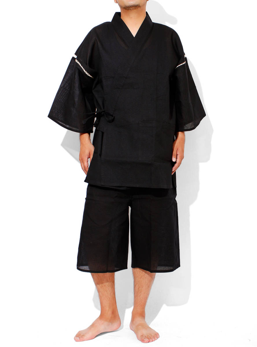 [ new goods ] L black jinbei men's ... weave peace pattern top and bottom .... setup plain 