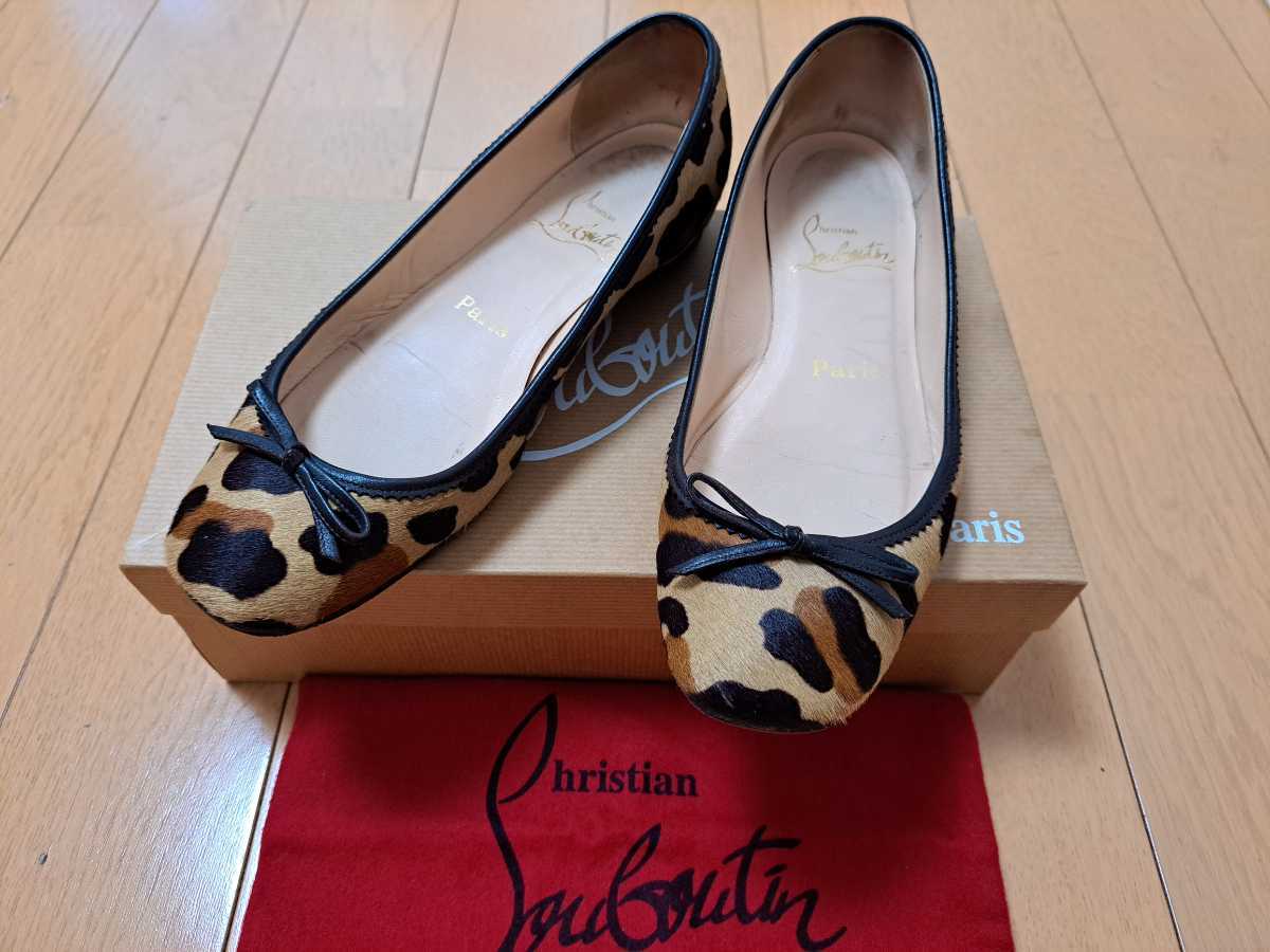 クリスチャンルブタン ハラコ フラット パンプス ヒョウ柄 レオパード 36 大きめ（36.5） Christian Louboutin